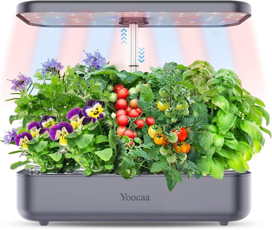 Yoocaa Indoor Cultivo Hidroponico Interior - Sistema de Cultivo Hidropónico 12 Plantas con Altura Regulable, luz LED de Crecimiento automática, Color Gris
