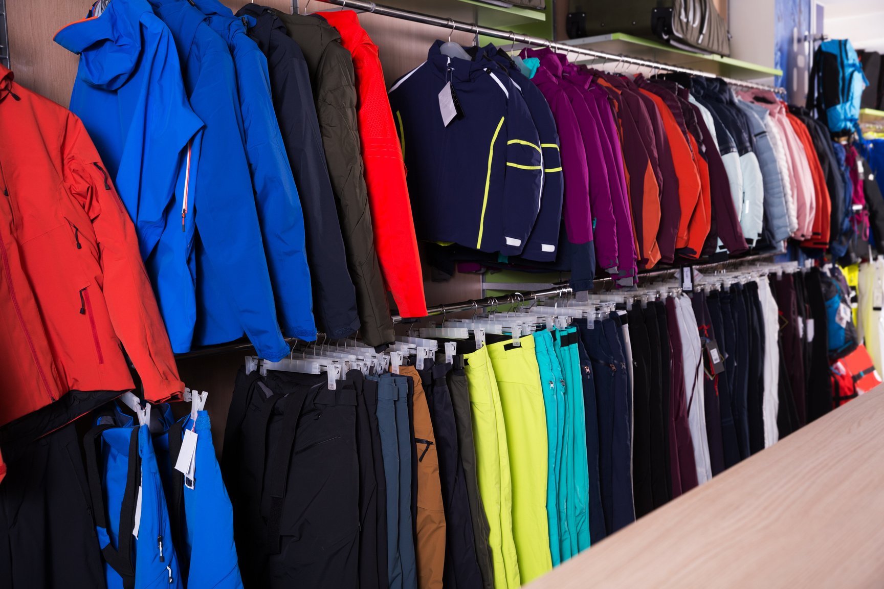 Winter sport clothing in shop